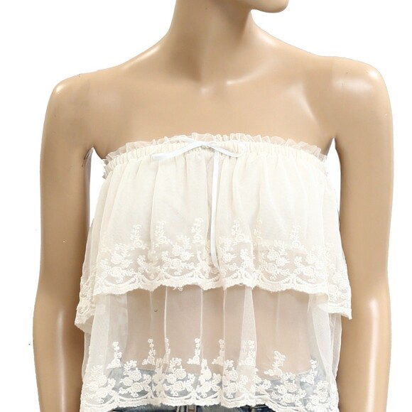 Free People Love You So Lace Tube Top Sheer Embroidered Tiered White L 283730 - Picture 7 of 10